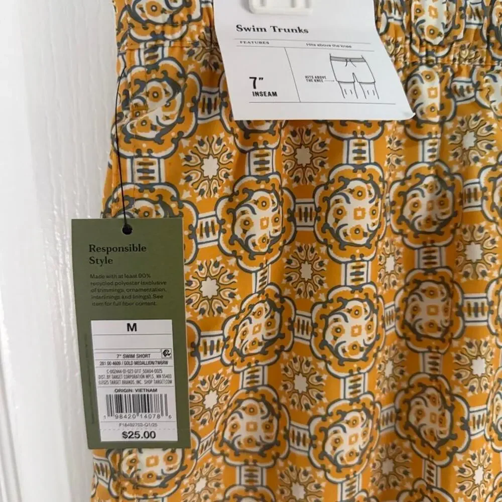 Mens patterned swim trunks